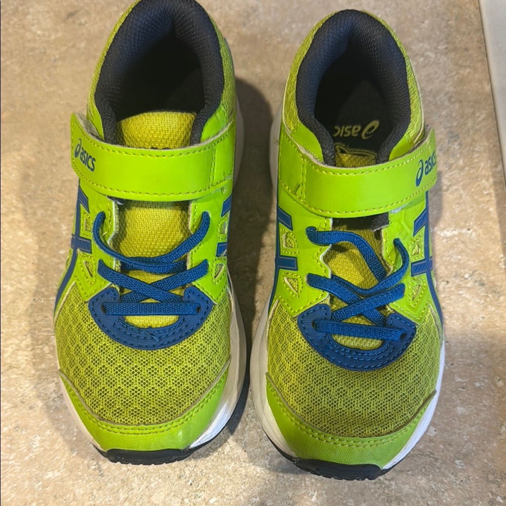 Boys size 12 Asics Green and Blue Sneakers with Velcro Strap